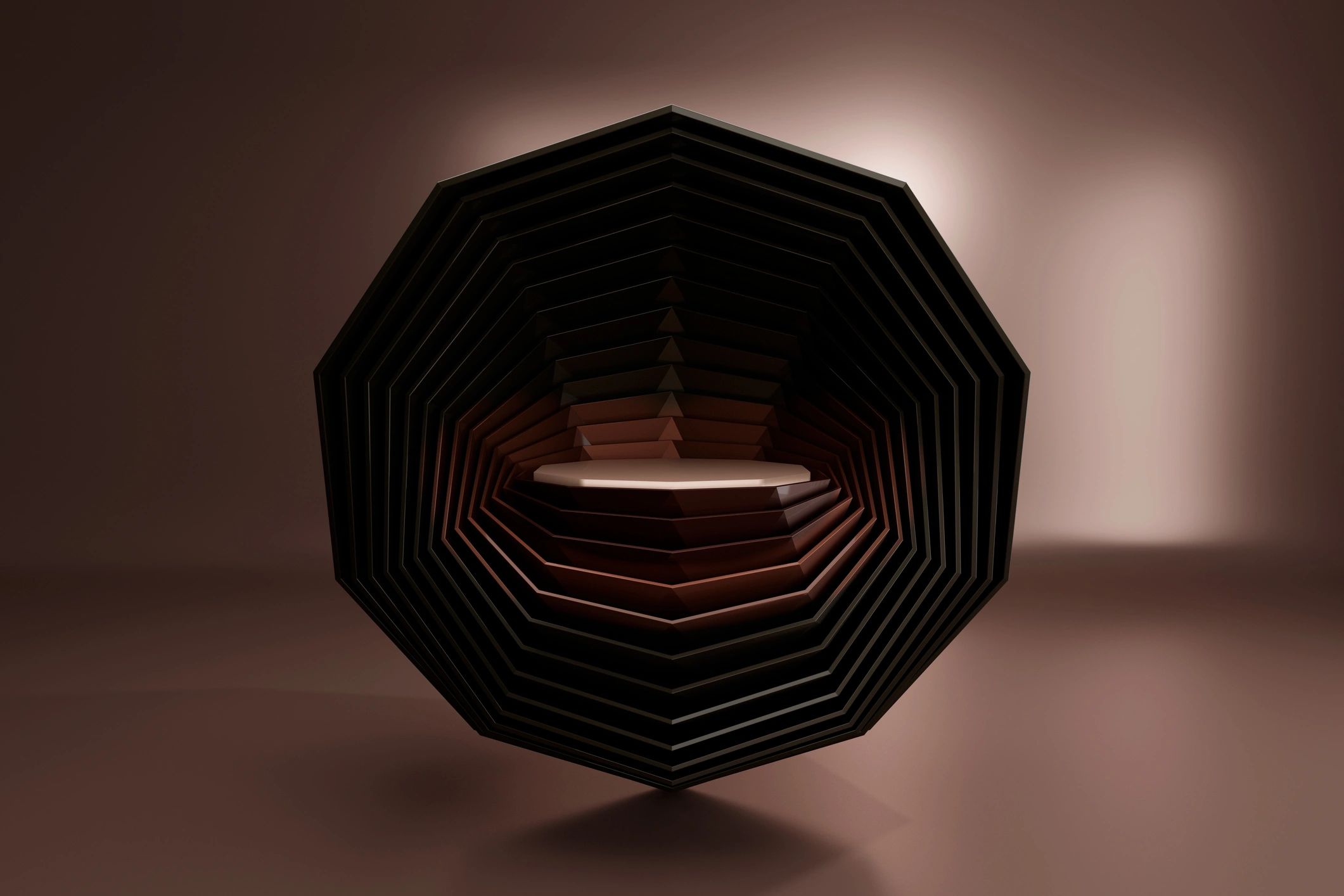 Geometric sculptural form in warm brown and cream tones